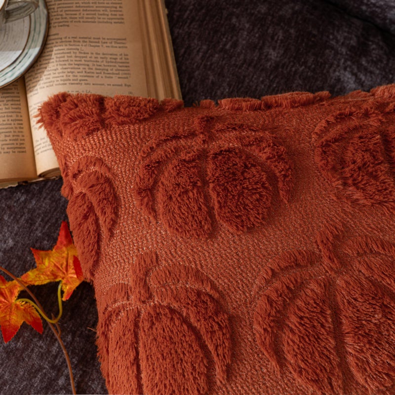 COSIBONO Pumpkin Fall Decorative Throw Pillow Covers 18""x18""  Set of 2 Caramel Soft Faux Fur Pillow Covers for Autumn Harvest  Fluffy Plush Accent Pillow Cases for Farmhouse Halloween Decor - Image 3